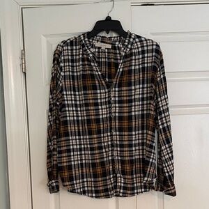 LOFT Black and Brown Plaid Shirt